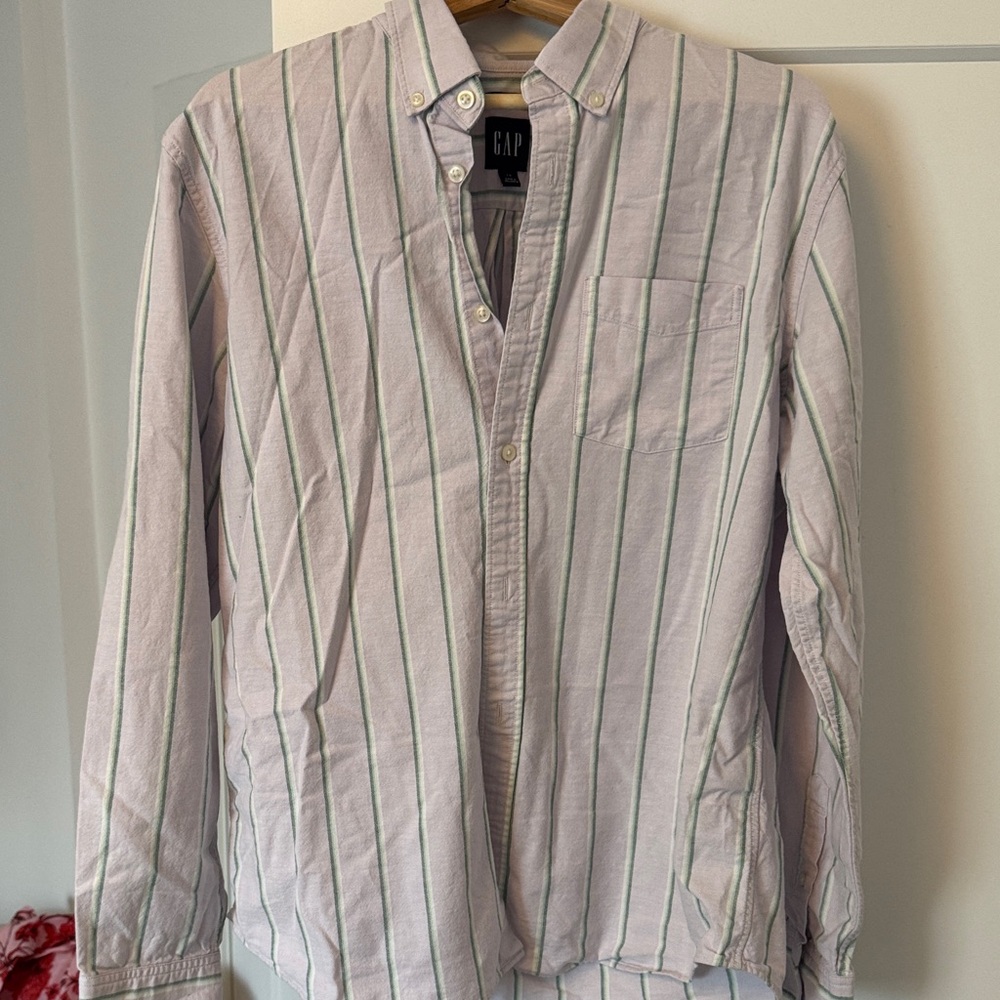GAP Light Pink and Green Striped Shirt